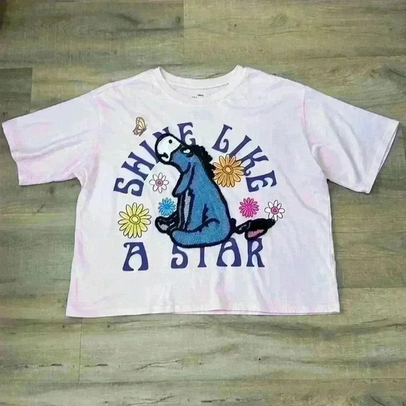 Eeyore shine like a star Juniors Crochet Graphic T with Short Sleeves, Sizes XL - Picture 1 of 7